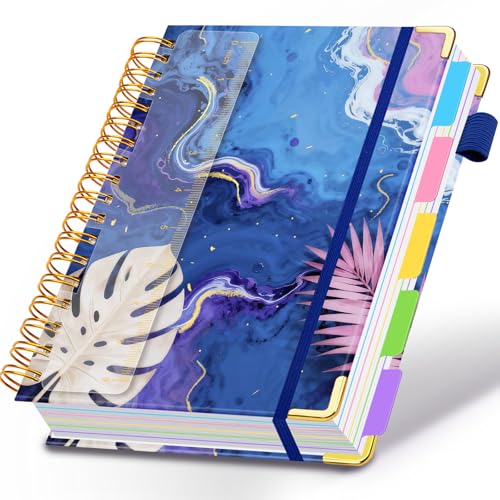 Spiral Journal Notebooks for Work, 300 Pages 5 Subject Notebook College Ruled with Dividers & Tabs, 8''x 10'' Large Notebook Journal for Women Students Note-Taking and Organizer (Tropical Monstera)
