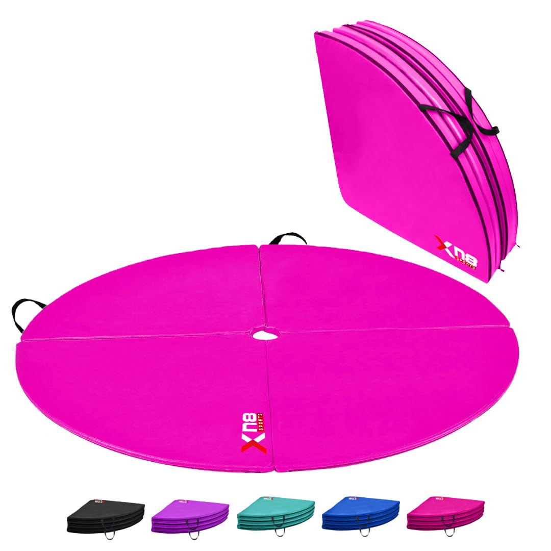 Xn8 Dance Pole Mat - 152cm Diameter, 5cm Thick Shock-Absorbing Gymnastic, Yoga, and Fitness Crash Mat for Safe Dancing, Exercise, and Home Workouts (Pink)