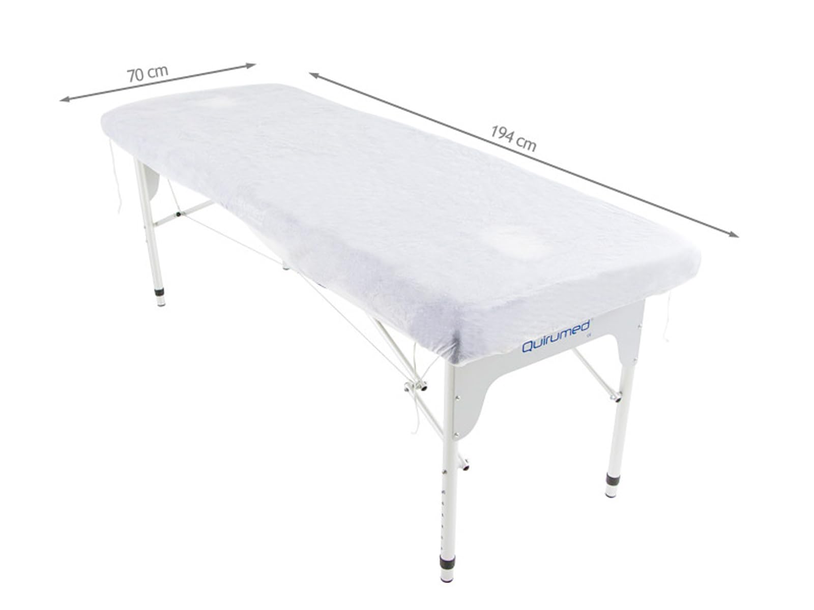 QUIRUMED Sábanas de Camilla Desechables, Caja de 100 uds 35 Gramos, Ajustables, Color Blanco, Funda Cama de Masaje, Polipropileno, Material Suave, hipoalergénicas