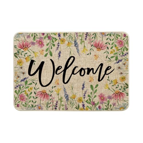 Artoid Mode Blumen Blätter Willkommen Frühling Fußmatte, Hause Dekoration Küche Teppich Bodenmatte Für Innen Außen Dekor 40x60 cm
