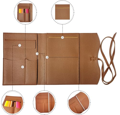 Image of Leather Sketch Book Cover, Leather Sketchbook Holder for 5.5 inchx 8.5 inch, Travel Sketch Board Pad Pencil Holder, Drawing SketchBook Cover Pencil Case, Painter Artist Sketch Pad Holder (Small)