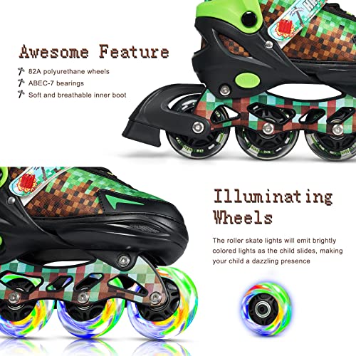 Dikashi Boys Roller Blades Skates For Kids, Inline Skates For Kids Boys Ages 6-12 Indoor Outdoor With Light Up Wheels #TOP3