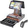POS System for Small Businesses, Store Cash Register for Retailwith Touch Screen Dual Monitor, 58MM Thermal Printer, Scanner, Cash Drawer, All-in-One Smart Professional Cash Register,Black
