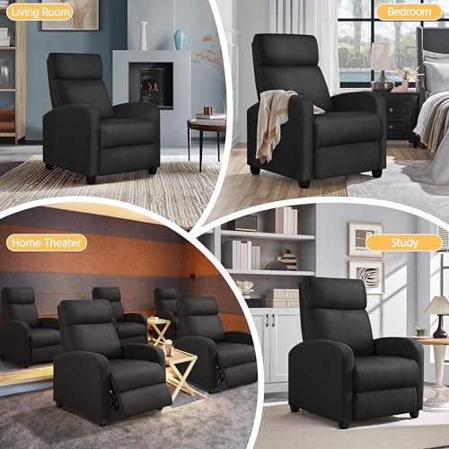 Yaheetech Relaxsessel Fernsehsessel Ruhesessel Liegesessel mit Liege-Funktion Polstersessel Leinen verstellbar Einzelliegesessel Wohnzimmer Schlafzimmer Heimkino Schwarz
