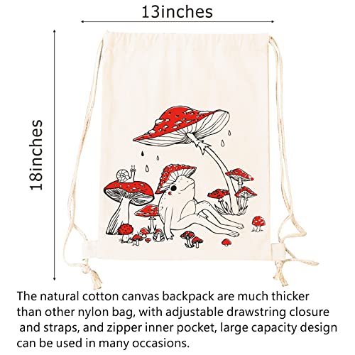 Mositu Mushroom Drawstring Backpack Cute Mushroom Frog Backpack Aesthetic Canvas Bag Gym Drawstring Bag Sports String Bag Cotton Sack Bag Beach Travel Sackpack For Women… #TOP3