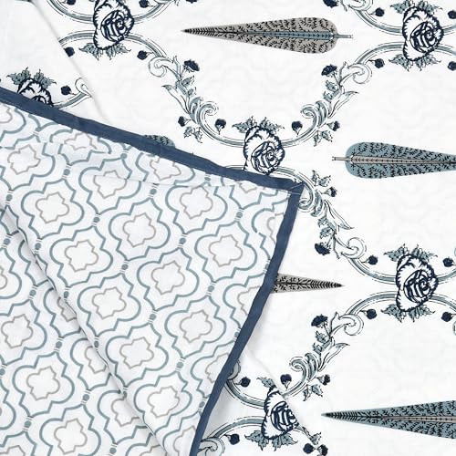 Image of BLOCKS OF INDIA Hand Block Printed Cotton Single Size Reversible Malmal Dohar for Summer (Grey Patti)