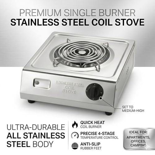 Image of Techking 𝟏𝟖 𝐘𝐄𝐀𝐑𝐒 𝐖𝐀𝐑𝐑𝐀𝐍𝐓𝐘 Jumbo Electric Coil Stove 2000W | Stainless Steel Hot Plate with Fast Heating & Temperature Control | Single Burner for Kitchen, Dorm & Outdoor Use