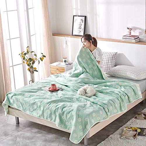 SANACYNA 6-Layer Gauze 100% Cotton Muslin Blanket Sunflower King Size Bed Blanket Lightweight Soft and Breathable Blanket for Sofa Bed Coverlet All Seasons Both Sides (Green, King(90