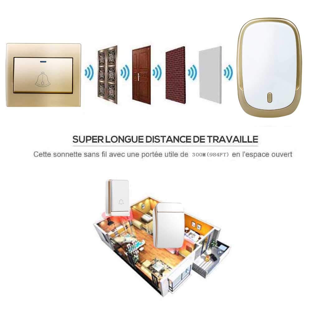 Timbre Inalámbrico Resistente Al Agua, 4 Niveles De Volumen, 36 Melodías Musicales, Autoalimentado, 2 Transmisores Y 5 Receptores, Alcance De Transmisión De 300 M, Plateado