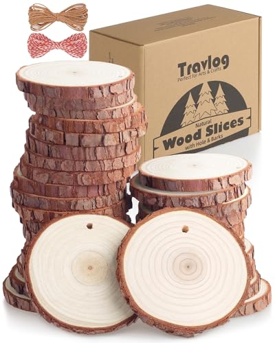 Travlog Unfinished Wood Slices with Hole, Natural...