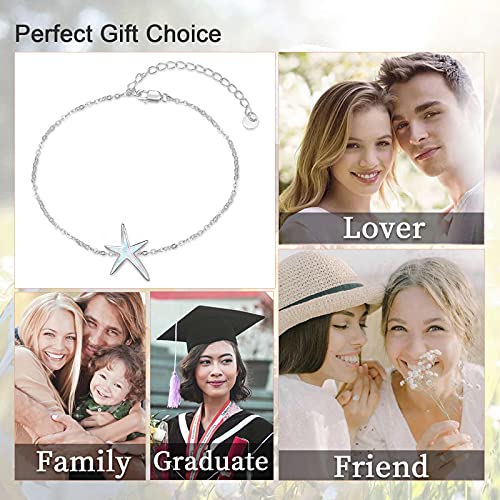 Image of Cuoka Starfish Bracelet 925 Sterling Silver with White Fire Opal Chain Bracelets Ocean Jewelry Birthday For Women