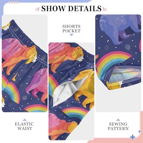 Cartoon Bears and Rainbow Pajamas Bottoms with Pockets Comfy Pjs Sleepwear Elastic Waistband Pajamas Pants Lounge Pants for 6-14 Years4