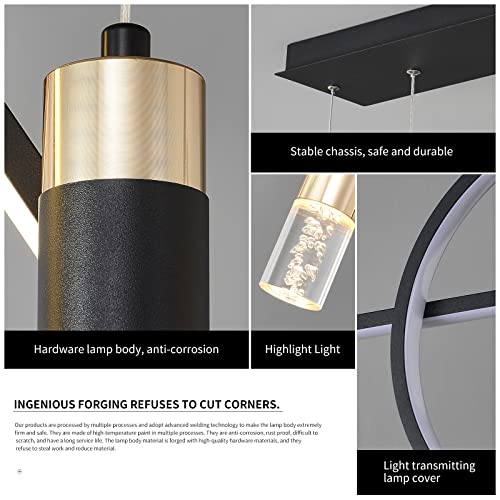 Siittoo Modern Led Pendant Lighting Fixtures, 45W Dimmable Led Modern Chandelier Lights With Geometric Shapes & Bubbles, 37'' Black Linear Wave Dining Room Light Fixture For Kitchen Island Living Room #TOP3