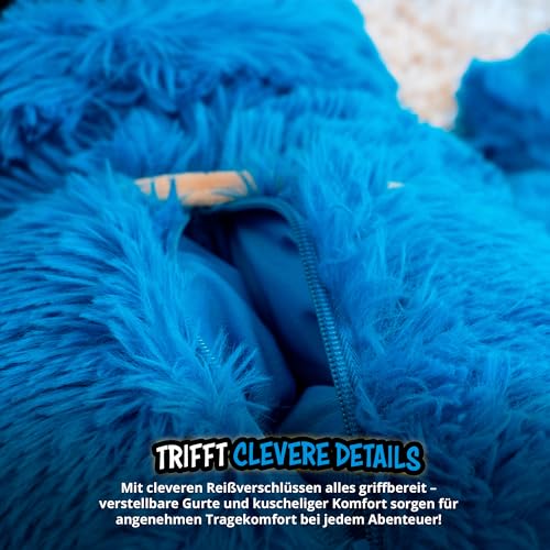 United Labels Sesamstraße Krümelmonster Rucksack 38 cm, 3D Plüsch Rucksack mit verstellbaren Gurten, Plüschtier blau