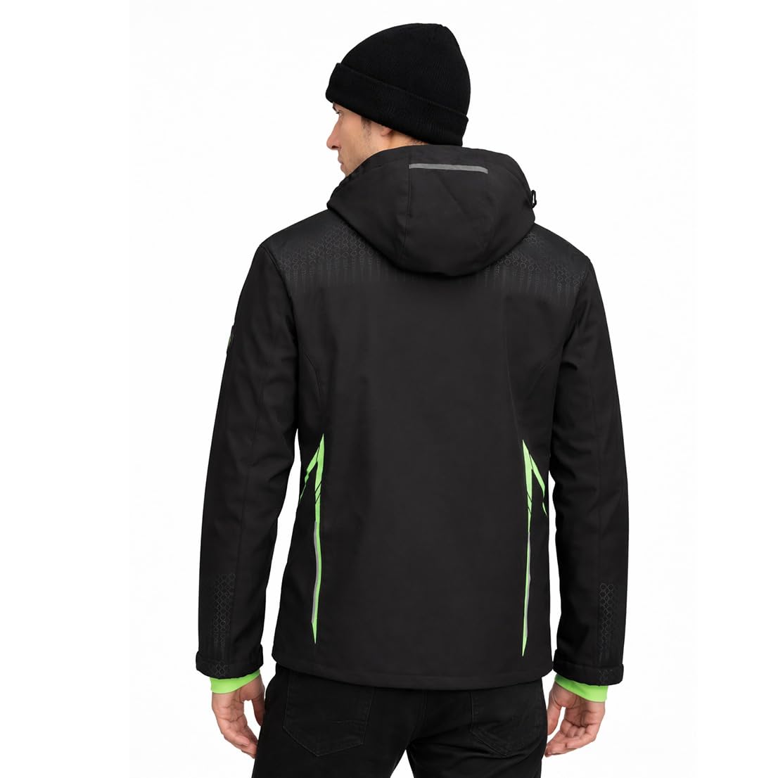 Geographical Norway Trelino Black-Green Db Men 0124 (WZ8556H/GN-Black/Green) męska kurtka outdoorowa softshell z kapturem, czarna, zamek błyskawiczny, wodoodporna i wiatroszczelna