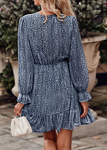 Image of KIRUNDO Women Casual Summer Fall Dresses Long Sleeve Floral Wrap V Neck High Waist Ruffle Tiered A Line Flowy Mini Dress