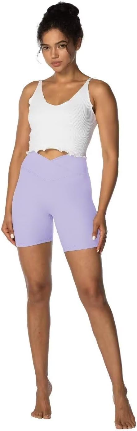 Sunzel Crossover Biker Shorts for Women, No Front Seam V High Waist Yoga Workout Gym Shorts with Tummy Control - Image 6
