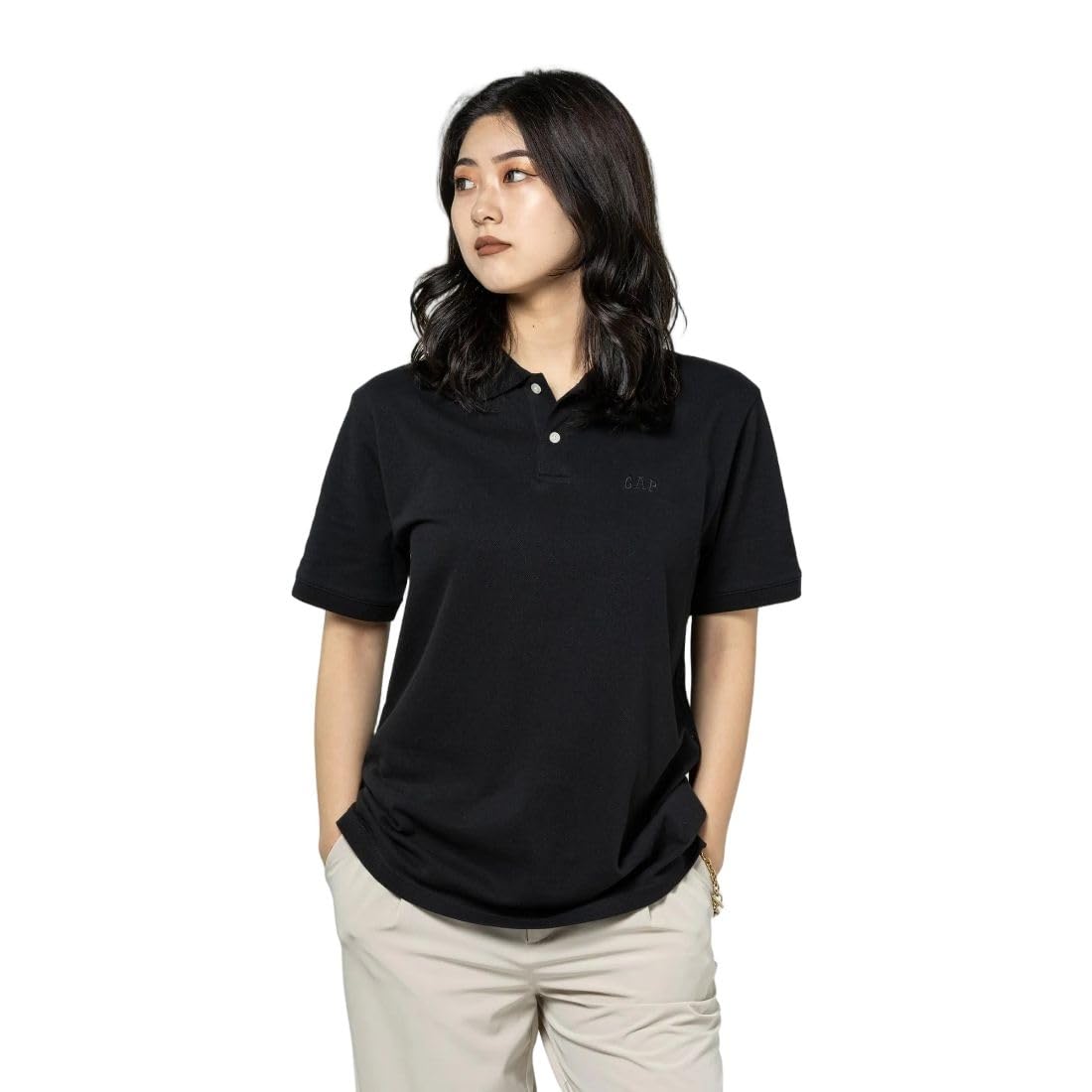gap Men's Polo Neck Embroidered Half Sleeves Black T-Shirt, Black, L-picture-44
