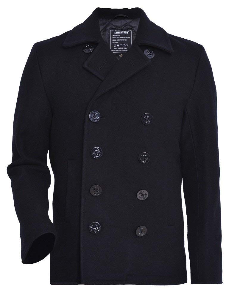 Seibertron Men's Woolen Coat US Navy Type 80% Wool USN Pea Coat