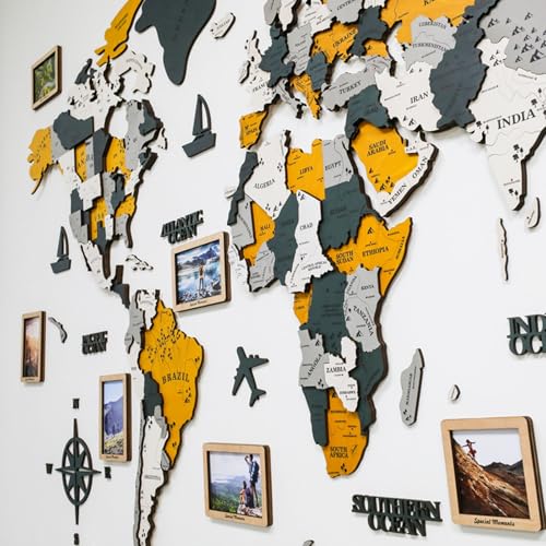 Mural 3D con diseño de mapa del mundo LED extragrande, acrílico y madera, decoración moderna del hogar para sala de estar, idea de regalo única