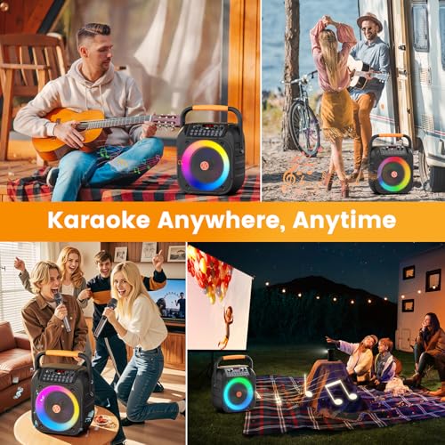 Image of Karaoke Machine for Adults, Portable Bluetooth Karaoke Speaker with 2 Wireless Microphones, Echo Adjustment, LED Lights, PA System with 6.5 inch Subwoofer, Support TV /AUX /USB /TF Card (Black)