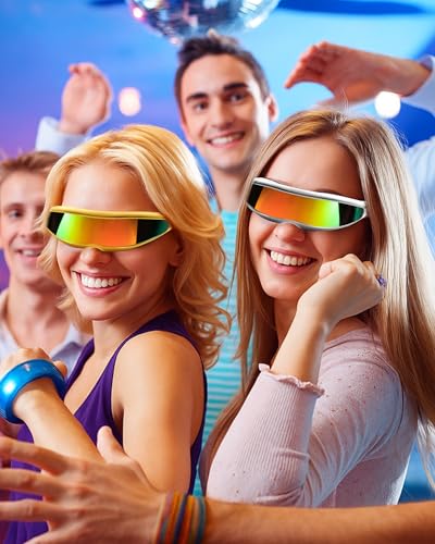Image of 4 Pairs Futuristic Narrow Cyclops Sunglasses Robot Space Costume Color Mirrored Lens