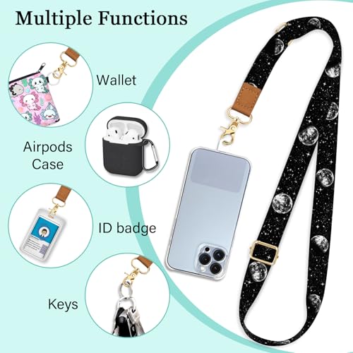 Image of Piefly Cell Phone Lanyard Crossbody Wrist Strap Adjustable for Women Moon | Travel Daily Cruise, Around the Neck, Hands-free, Universal, Fit Keys ID badge, Accessories, Compatible with Most Smartphones
