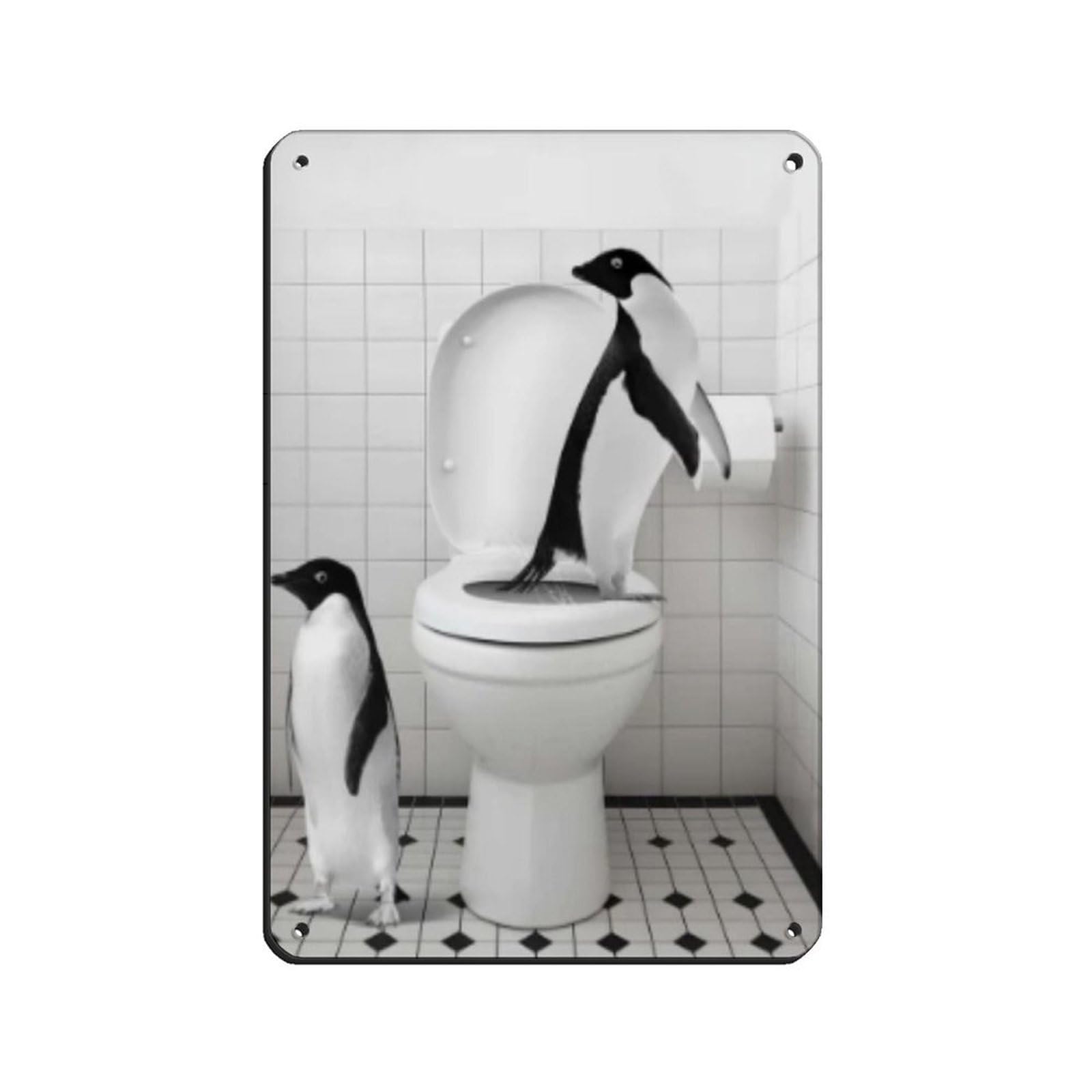 Adorable Penguins Toilet Bowl Art Retro Poster Metal Tin Sign Chic Art Retro Iron Painting Bar People Cave Cafe Family Garage Poster Wall Decoration 8x12inch(20x30cm)