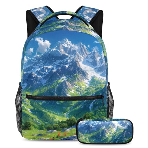 Sac à dos motif montagne multicolore avec trousse assortie ado