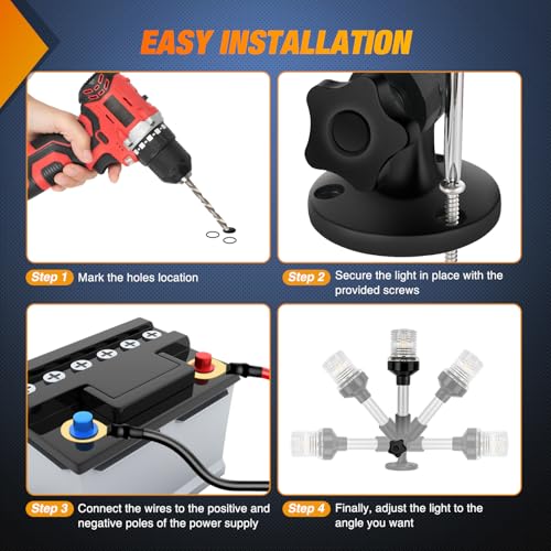 image for Nilight Marine Boat Stern Light 9Inch White Fold Down Anchor Lights 12