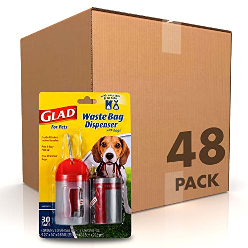 Image of Glad for Pets Extra Large Unscented Dog Waste Bags with Dispenser and Metal Clip - Plastic Disposable Heavy Duty Poop Bags for Dogs, Easy to Use for Dog Walking (Pack of 48, 1440 Count Total)