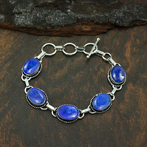 Oval Shape Natural & Synthetic Gemstones 925 Silver Plated Handmade Link Bracelets for Women - Birthstone Vintage Style Bohemian Adjustable Bracelet - Gifts for Wedding Anniversary Christmas3