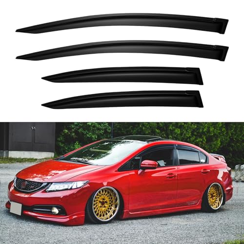 Image of Window Visors Rain Guards for 2012 2013 2014 2015 Honda Civic, Out-Channel Window Vent Wind Deflectors Visors Shades for 12 13 14 15 Civic Sedan
