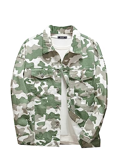Mens Military Camo Classic Trucker Jean Denim Jacket Coat