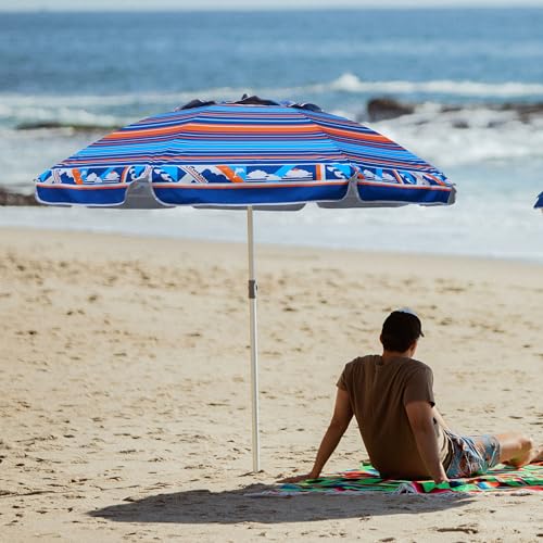 Image of AMMSUN 7ft Heavy Duty High Wind Beach Umbrella Parasols with sand anchor & Tilt Sun Shelter, UPF 50+ Protection Outdoor Sunshade Umbrellas Carry Bag for Patio Garden Pool Backyard Multicolor