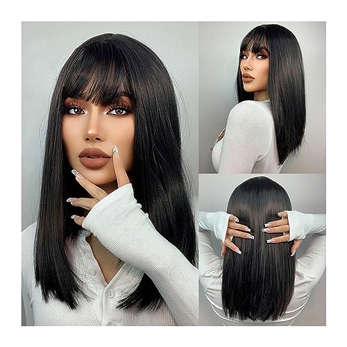 Perruque synthétique droite moyenne noire pour femme blanche Afro