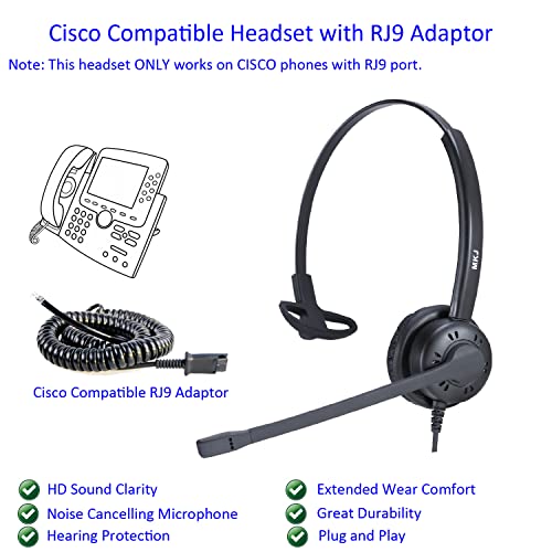 Mkj Cisco Telephone Headset With Microphone Noise Canceling Corded Rj9 Call Center Office Phone Headset For Cisco Cp-7861 7942G 7941G 7945G 7960 7961G 7962G 7965G 7971G 7975G 8841 8861 9951 9971 #TOP1