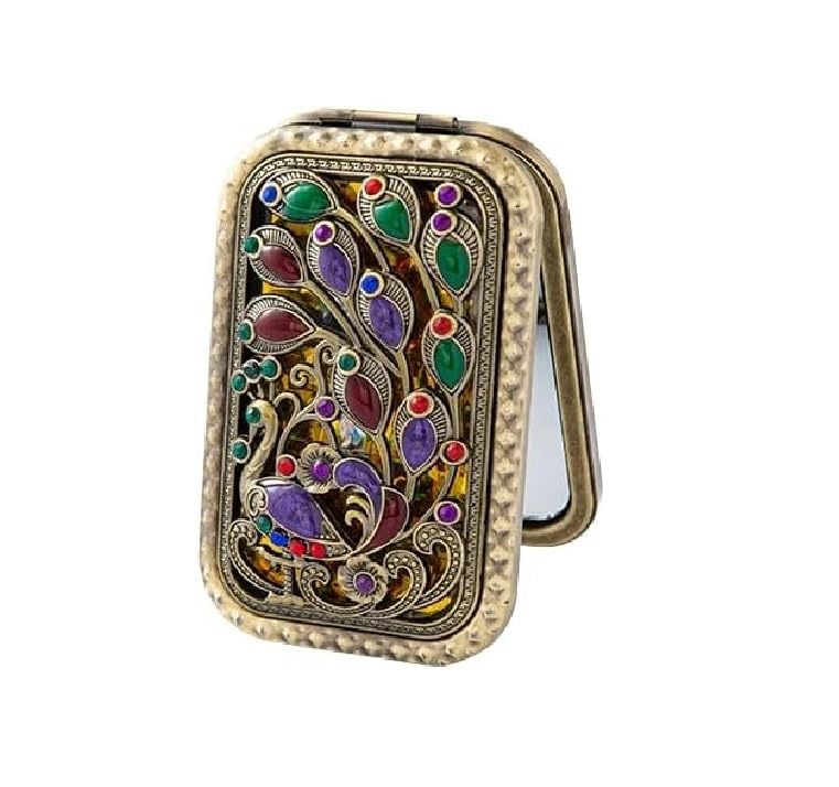 Sugalsu Peacock Makeup Mirror Double Sided Makeup Mirror Small Makeup Mirror for Women Girls Retro Makeup Mirror Double Sided Hand Mirror Portable Metal Mirror Travel(Pack of 1)-image-24