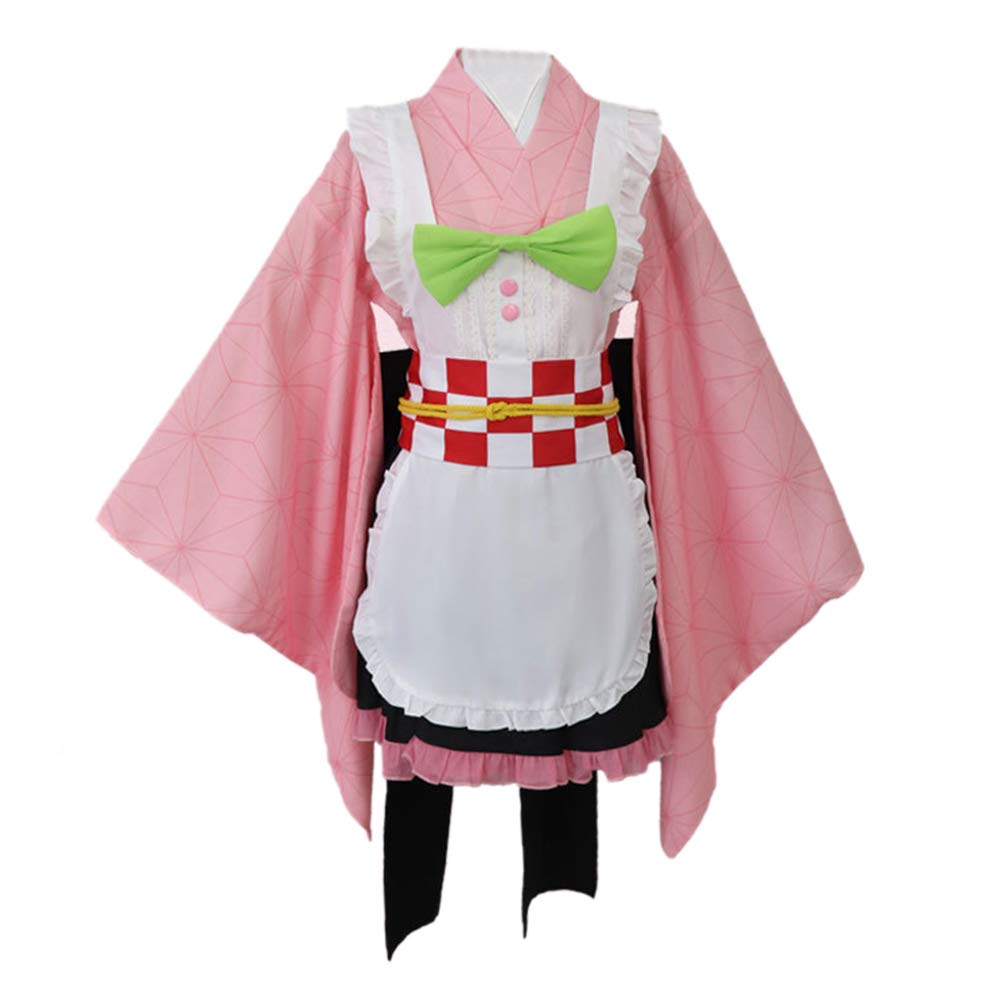 LuShuMaDa Kamado Nezuko Kimono Maid Dress,Demon Slayer Costume Outfit Cosplay Uniform Outfit Halloween Accessories
