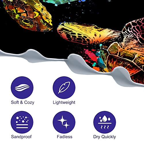 Arthmom Microfiber Beach Towel Oversized, 60"X30" Super Absorbent Quick Dry Beach Pool Swim Camping Towels For Adult Kids, Soft Cute Printed Large Beach Travel Bath Blanket Towel (Black Turtle) #TOP5