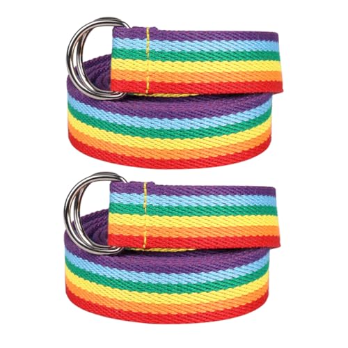 LIFKOME Long Woven Belt Fashion Rainbow Waist Suspenders D-ring Belt for Women