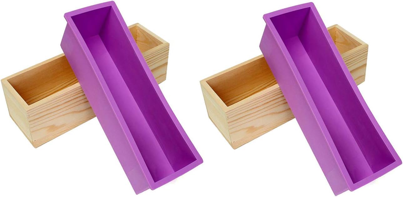 Meufilho Flexible Rectangular Silicone soap loaf Mold with Wooden Box, Soap Loaf Making Supplies DIY Tool for Making Craft, Capacity 1.2kg (Set of 2)-image-7