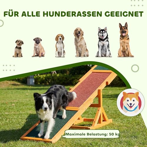 PawHut Hundewippe Hunde Agility Wippe Holz Welpenspielzeug Agility Training Hundesport für große Hunde Natur 180 x 30 x 30 cm