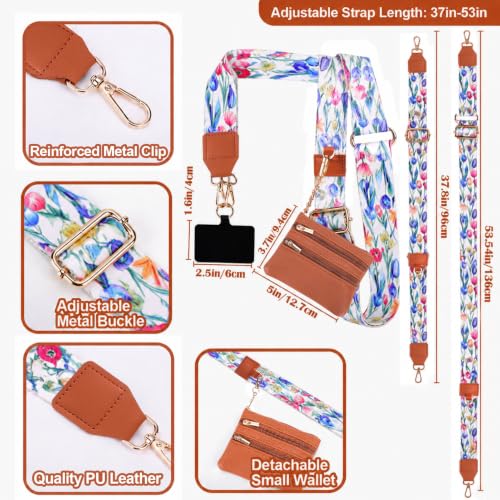 Image of XANGNIER Clip and Go Strap for Phone with Wallet Crossbody,Multicolor 34 | Cell Phone Lanyard with Zippered Purse,Anti Theft Cross Body Lanyard for Women /Teacher,Cellphone Wrist Chain Accessories