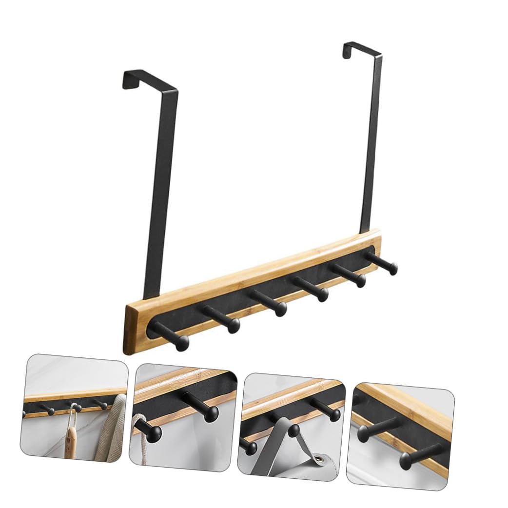 Ciieeo Ganchos para Colgar Puerta Negro, Perchero Multifuncional | Aluminio y Bambú, Montaje sin Clavos, para Prendas y Suministros, Uso en Fábrica o Estante