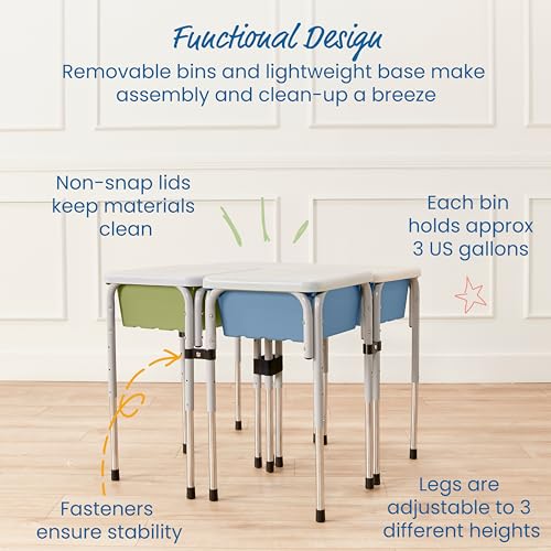 Image of ECR4Kids 4-Station Sand and Water Adjustable Play Table, Sensory Bins, Fern Green /Powder Blue