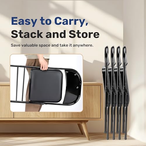 Image of Simple Deluxe Dining Chairs Set of 4, Leather Cushion Foldable Contemporary Kitchen Side Chair with Padded Back & Sturdy Metal Legs, Upholstered Seat for Home /Living Room /Bedroom /Cafe, Black