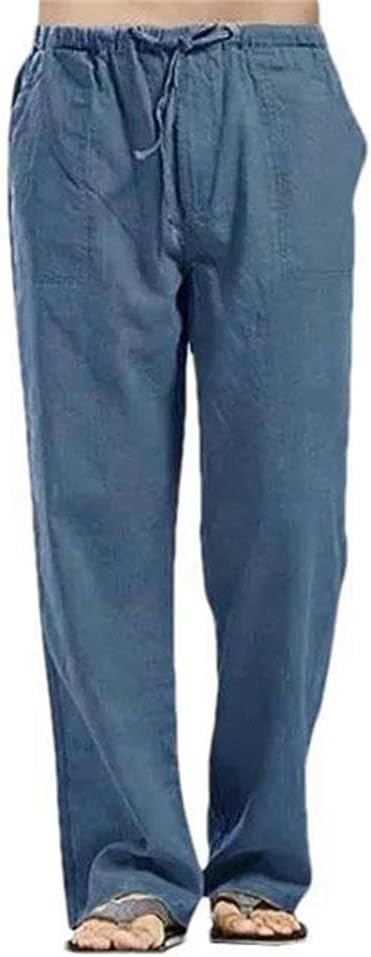 Male Harem Pants Loose Chinese Style Cotton and Linen Sports Pants Jogger Elastic Waist Tied Casual Trousers