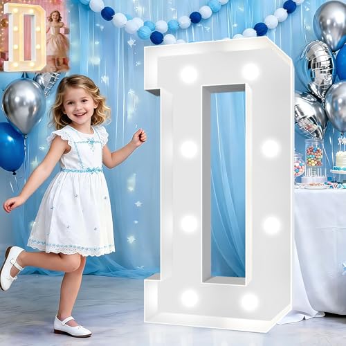 Image of Pooqla 3FT Marquee Light Up Letters, Cool White and Warm White LED Big Mosaic Marquee Letters 3 Feet, Giant Letter Sign for Balloons Birthday Anniversary Wedding Party Decoration, LED D
