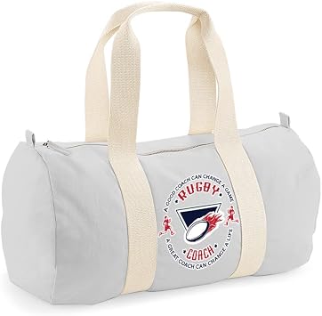 Rugby Coach Gift, A Good Coach Can Change a Life, Best Coach Gift, Rugby Game Gift, Christmas Barrel Bag, Holdall Zip Sports Duffle Bag. Light Grey